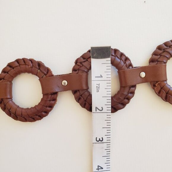Fossil Women's Belt Large Brown Leather Wrapped Circles Tassel Tie Closure Boho - Picture 5 of 5